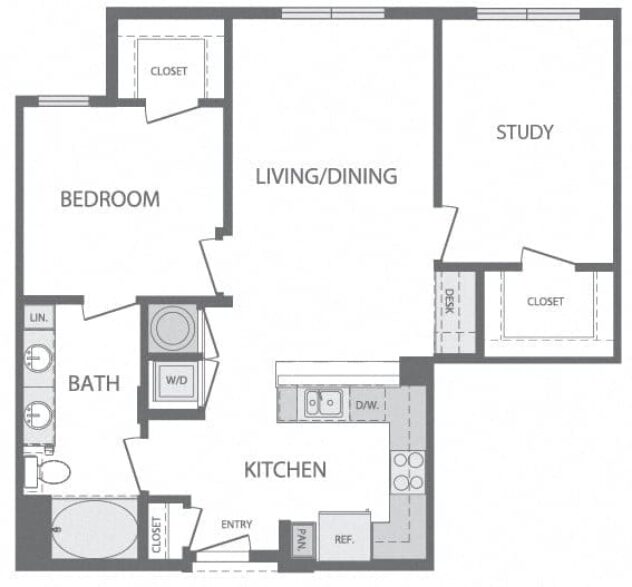 Rendering of the G floor plan with 2 bedroom[s] and 1 bathroom[s] at Windsor at Cambridge Park