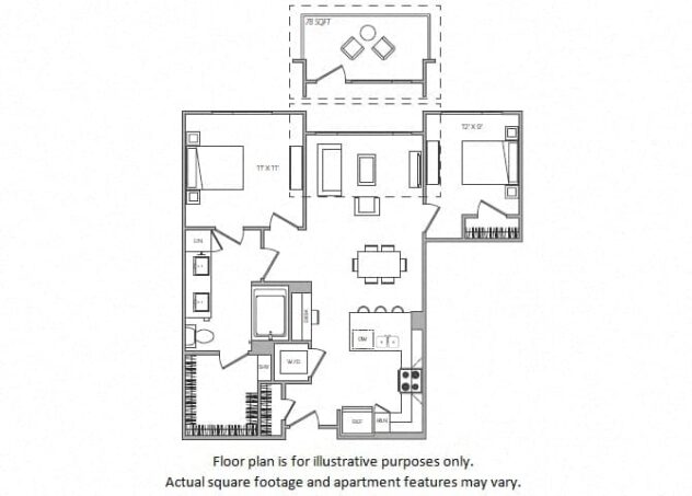 Rendering of the G floor plan with 2 bedroom[s] and 1 bathroom[s] at Cannery Park by Windsor