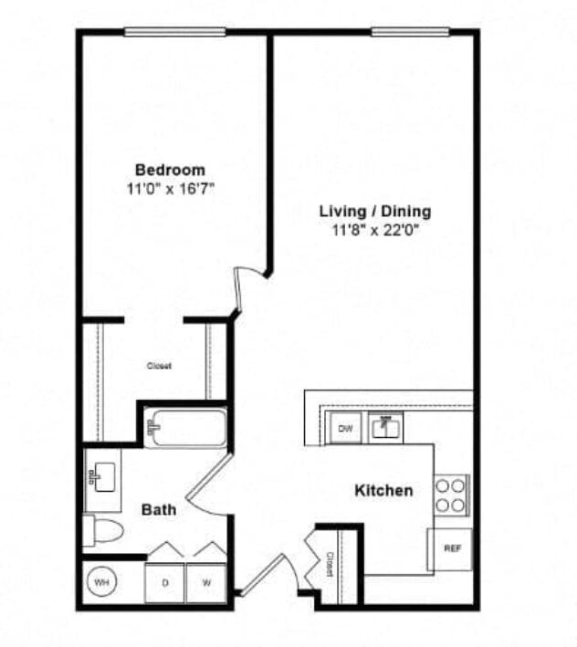 Rendering of the Galveston floor plan with 1 bedroom[s] and 1 bathroom[s] at Tera Apartments