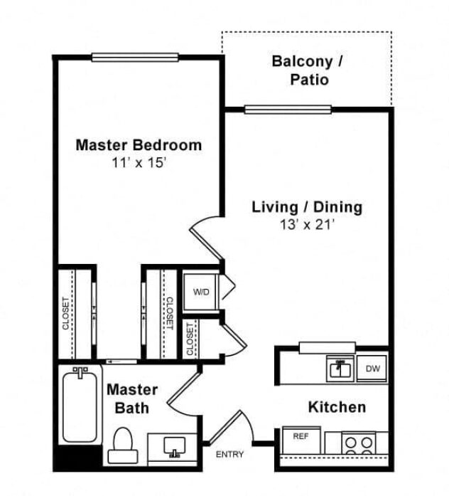 Rendering of the Golden Gate floor plan with 1 bedroom[s] and 1 bathroom[s] at Allegro at Jack London Square