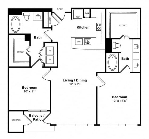 Rendering of the Good Heart - Mid-Rise floor plan with 2 bedroom[s] and 2 bathroom[s] at Windsor Memorial