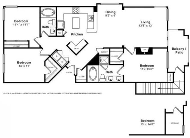 Rendering of the Grand Wailea floor plan with 3 bedroom[s] and 2 bathroom[s] at The Estates at Park Place