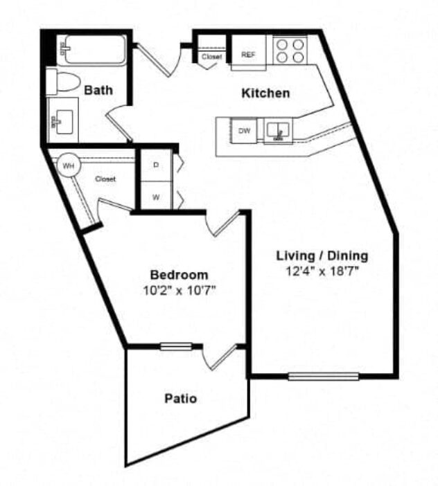 Rendering of the Greenland floor plan with 1 bedroom[s] and 1 bathroom[s] at Tera Apartments