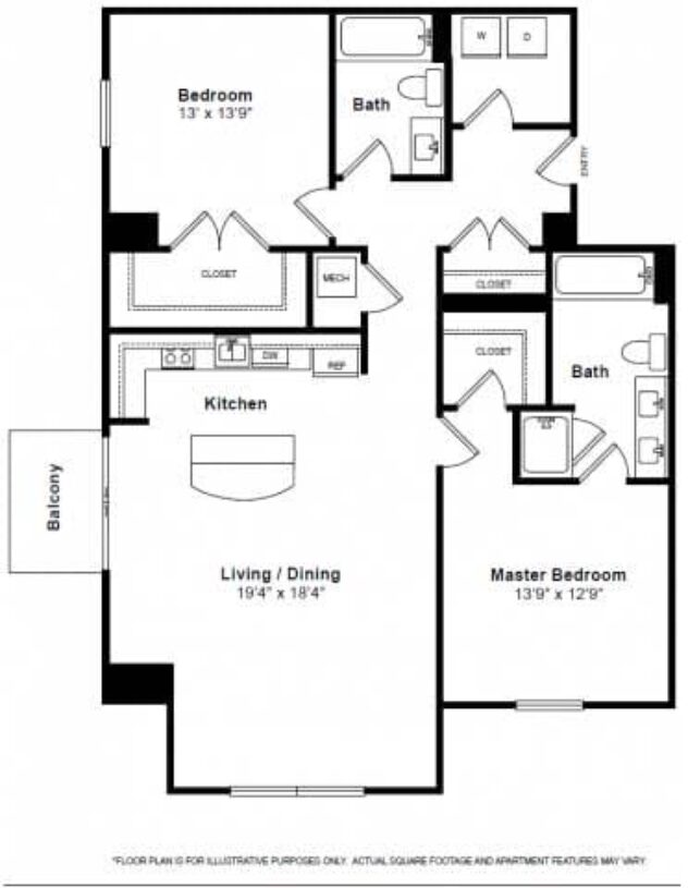 Rendering of the Greenwich floor plan with 2 bedroom[s] and 2 bathroom[s] at The Manhattan by Windsor