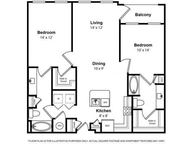 Rendering of the Harrington - Closter floor plan with 2 bedroom[s] and 2 bathroom[s] at The Ridgewood by Windsor