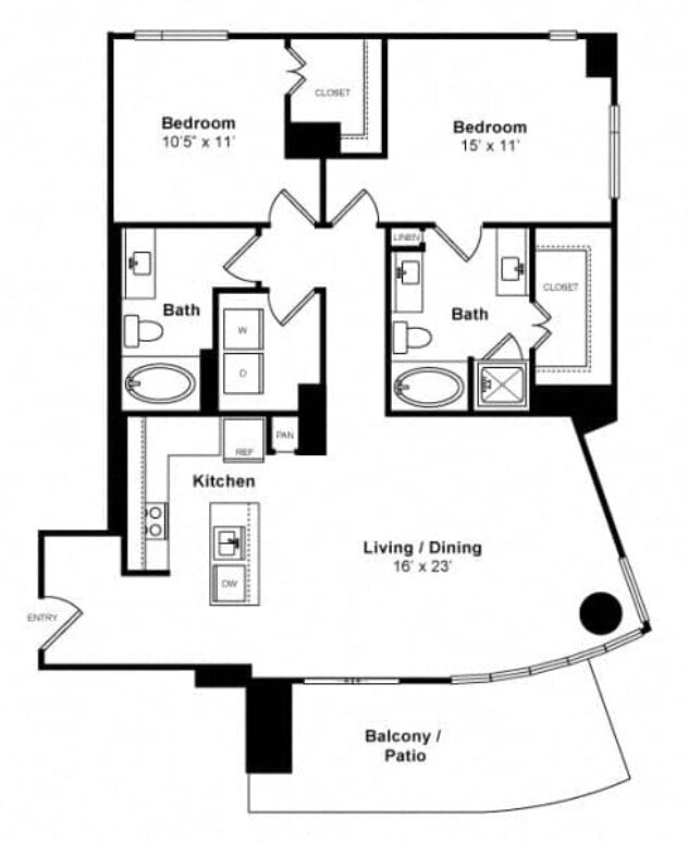 Rendering of the Health - High-Rise floor plan with 2 bedroom[s] and 2 bathroom[s] at Windsor Memorial