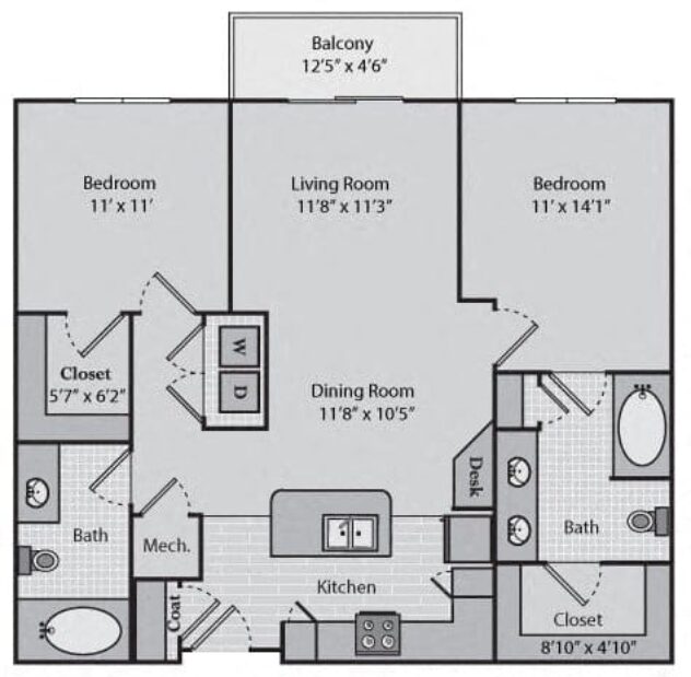 Rendering of the Hudson floor plan with 2 bedroom[s] and 2 bathroom[s] at Windsor Brookhaven