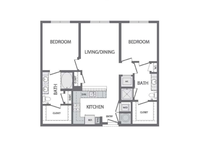 Rendering of the I floor plan with 2 bedroom[s] and 2 bathroom[s] at Windsor at Cambridge Park