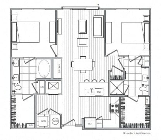 Rendering of the I floor plan with 2 bedroom[s] and 2 bathroom[s] at Windsor Mystic River