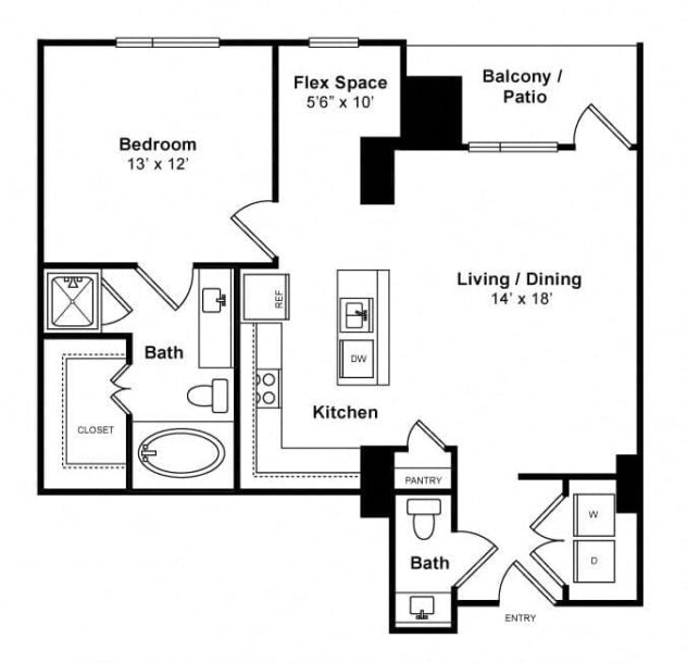 Rendering of the Inner Strength - High-Rise floor plan with 1 bedroom[s] and 1.5 bathroom[s] at Windsor Memorial