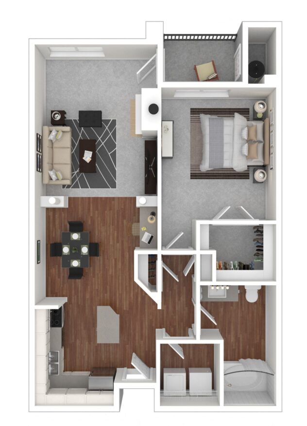 Rendering of the Integra floor plan with 1 bedroom[s] and 1 bathroom[s] at Windsor Meadow Hills