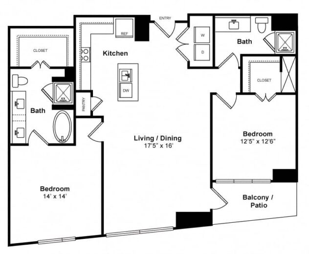 Rendering of the Integrity - High-Rise floor plan with 2 bedroom[s] and 2 bathroom[s] at Windsor Memorial