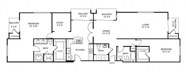 Rendering of the L4 floor plan with 2 bedroom[s] and 2.5 bathroom[s] at Windsor on the Lake