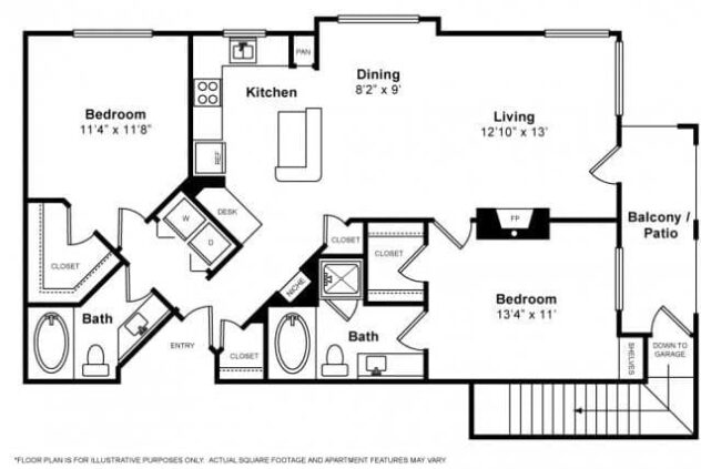 Rendering of the La Costa floor plan with 2 bedroom[s] and 2 bathroom[s] at The Estates at Park Place