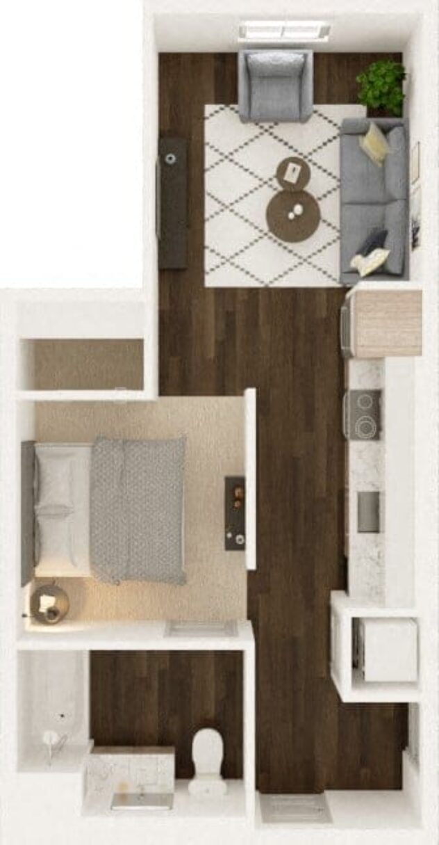 Rendering of the Little Si floor plan with 1 bedroom[s] and 1 bathroom[s] at Windsor Totem Lake