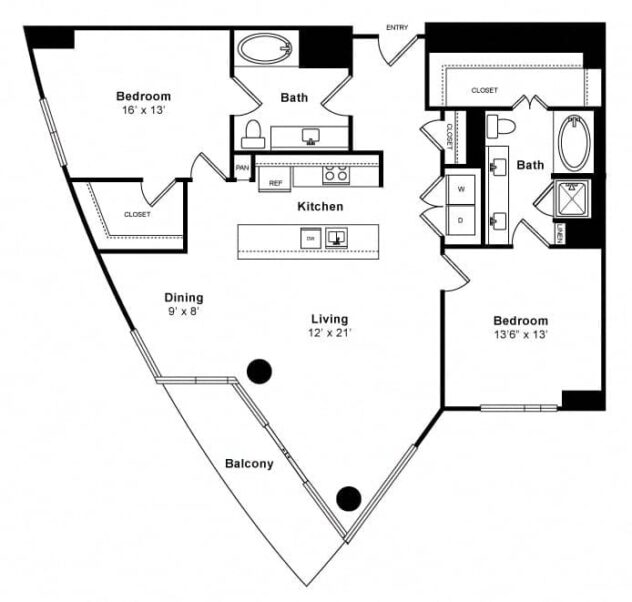 Rendering of the Longevity - High-Rise floor plan with 2 bedroom[s] and 2 bathroom[s] at Windsor Memorial