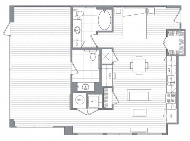 Rendering of the LW2 Live Work floor plan with 1 bedroom[s] and 1 bathroom[s] at Platt Park by Windsor