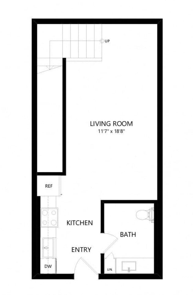 Rendering of the LW3 floor plan with 1 bedroom[s] and 1.5 bathroom[s] at Windsor Queen Anne