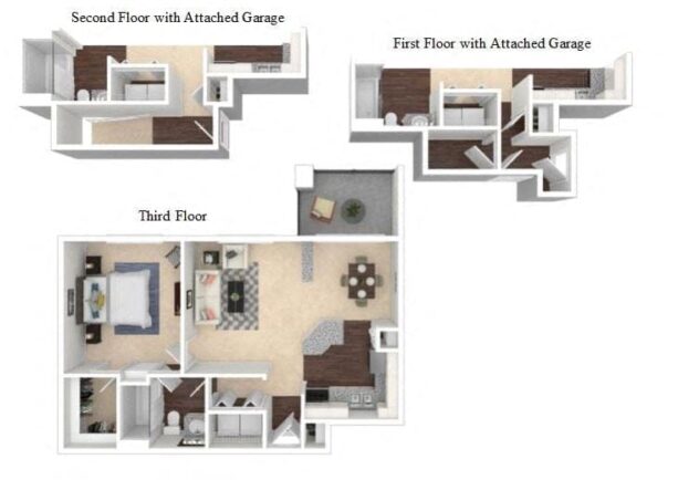 Rendering of the Madison Hill floor plan with 1 bedroom[s] and 1 bathroom[s] at Windsor Meridian