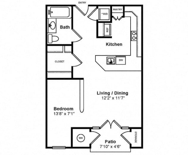 Rendering of the Messina floor plan with a Studio bedroom and 1 bathroom[s] at Windsor at Midtown