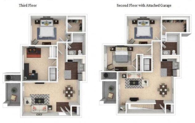 Rendering of the Millstone floor plan with 2 bedroom[s] and 1 bathroom[s] at Windsor Meridian