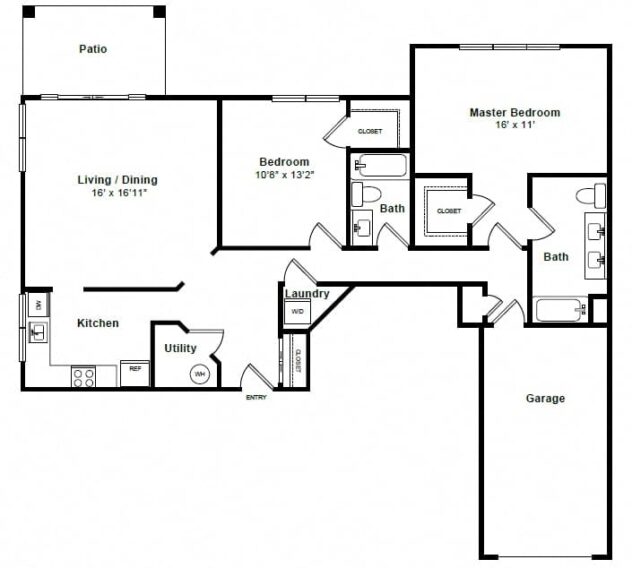 Rendering of the Oceana floor plan with 2 bedroom[s] and 2 bathroom[s] at Windsor at Mariners