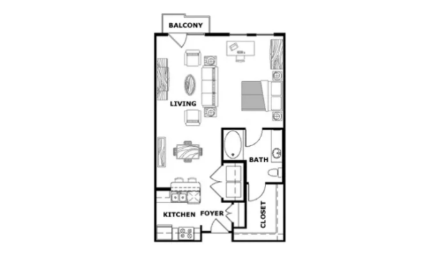 Rendering of the One Bedroom Loft floor plan with 1 bedroom[s] and 1 bathroom[s] at Terraces at Paseo Colorado