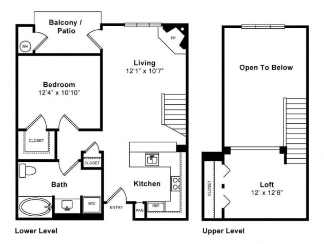 Rendering of the One Bedroom with Loft floor plan with 1 bedroom[s] and 1 bathroom[s] at Windsor Lofts at Universal City