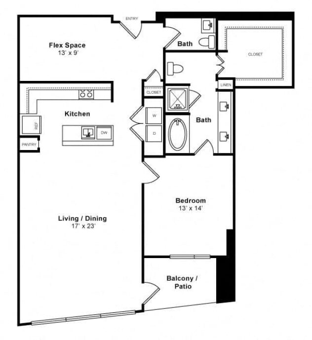 Rendering of the Optimistic - High-Rise floor plan with 1 bedroom[s] and 1.5 bathroom[s] at Windsor Memorial