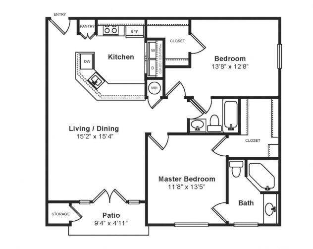 Rendering of the Palermo floor plan with 2 bedroom[s] and 2 bathroom[s] at Windsor at Midtown