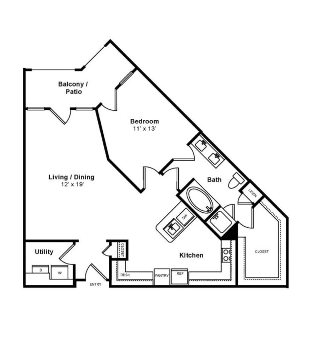 Rendering of the Palmero floor plan with 1 bedroom[s] and 1 bathroom[s] at The Monterey by Windsor