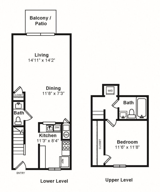 Rendering of the Parkman floor plan with 1 bedroom[s] and 1.5 bathroom[s] at Windsor Ridge at Westborough