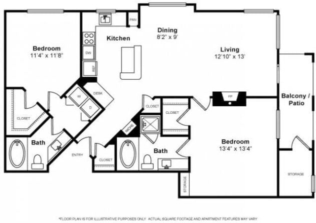 Rendering of the Phoenician floor plan with 2 bedroom[s] and 2 bathroom[s] at The Estates at Park Place