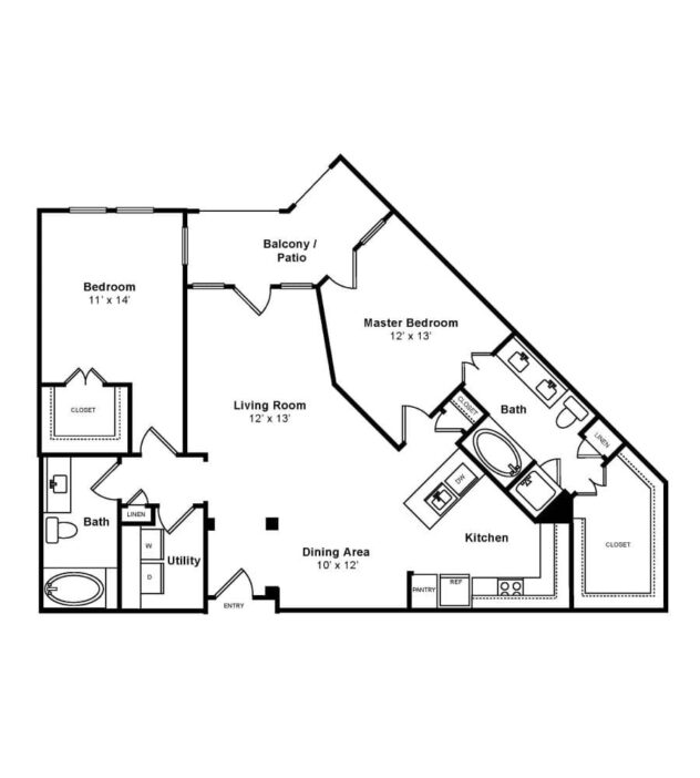 Rendering of the Querencia floor plan with 2 bedroom[s] and 2 bathroom[s] at The Monterey by Windsor