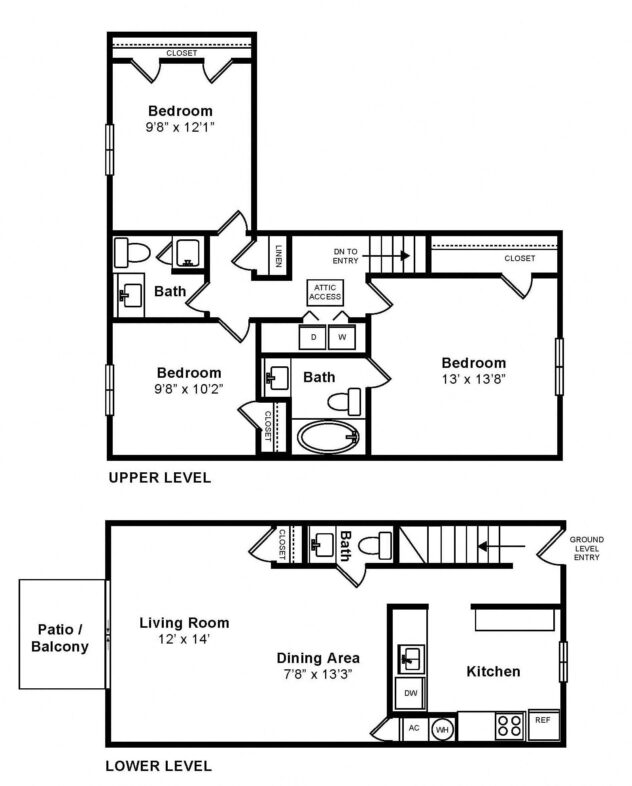 Rendering of the Revere floor plan with 3 bedroom[s] and 2.5 bathroom[s] at Windsor Ridge at Westborough