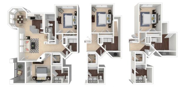 Rendering of the Rockford floor plan with 2 bedroom[s] and 2 bathroom[s] at Windsor Meridian