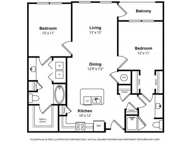 Rendering of the Rutherford floor plan with 2 bedroom[s] and 2 bathroom[s] at The Ridgewood by Windsor