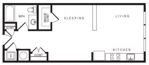 Rendering of the S01 floor plan with a Studio bedroom and 1 bathroom[s] at Windsor Shepherd