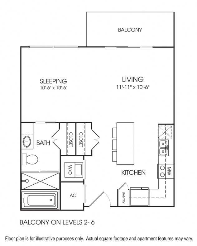 Rendering of the S1 floor plan with a Studio bedroom and 1 bathroom[s] at The Sovereign at Regent Square