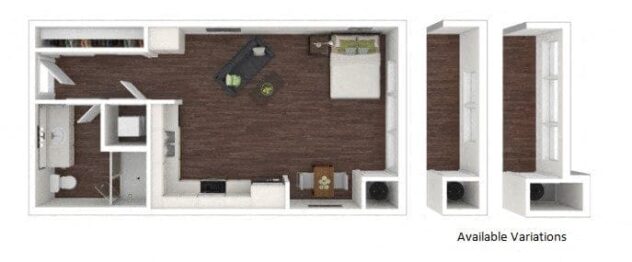 Rendering of the S1 floor plan with a Studio bedroom and 1 bathroom[s] at Centric LoHi by Windsor