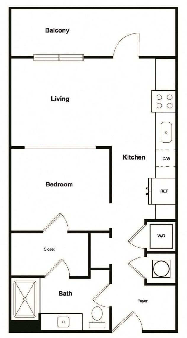 Rendering of the S1 floor plan with a Studio bedroom and 1 bathroom[s] at Elevate West Village