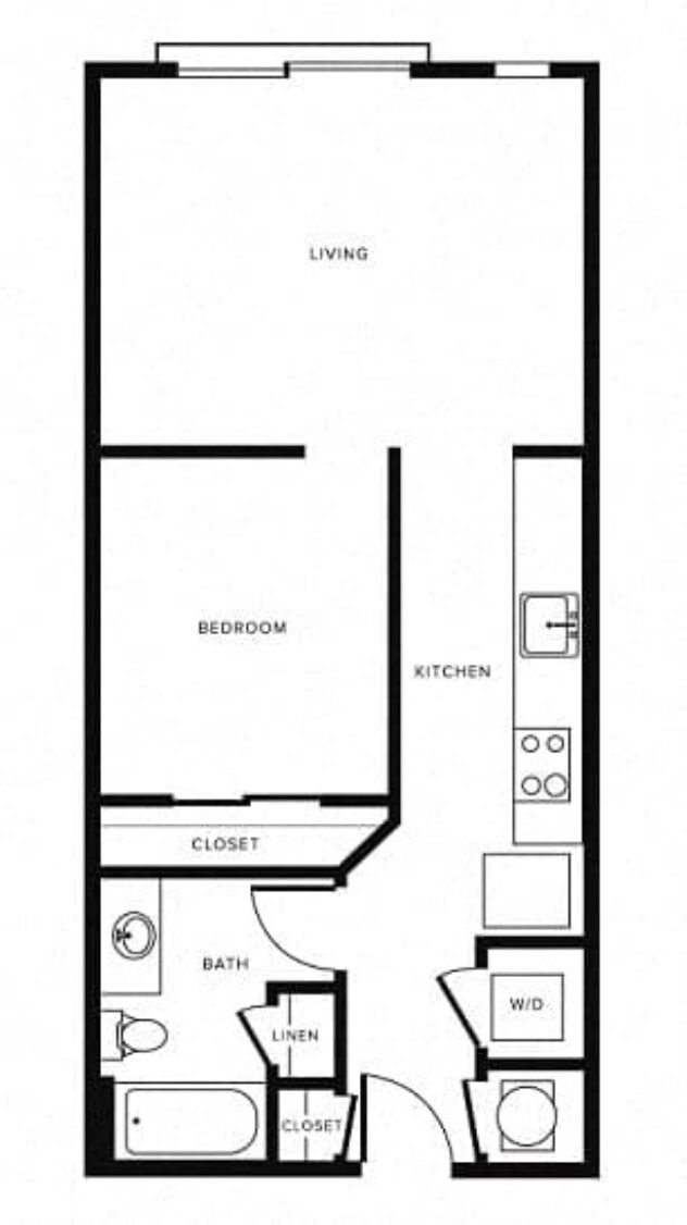 Rendering of the S1 floor plan with a Studio bedroom and 1 bathroom[s] at Morningside Atlanta by Windsor