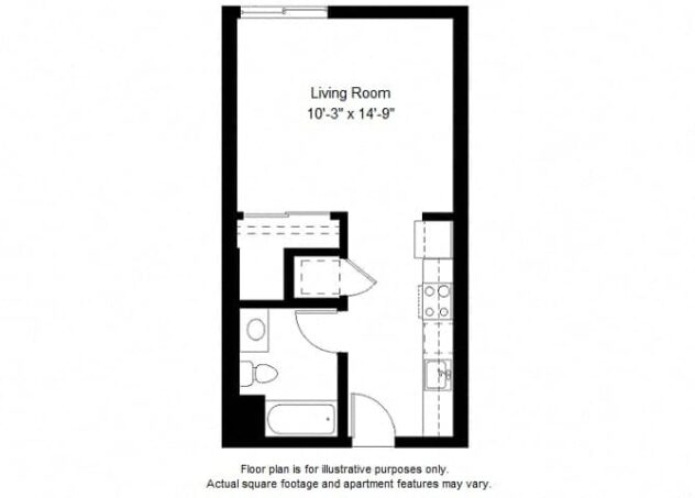 Rendering of the S1 floor plan with a Studio bedroom and 1 bathroom[s] at Windsor at Dogpatch