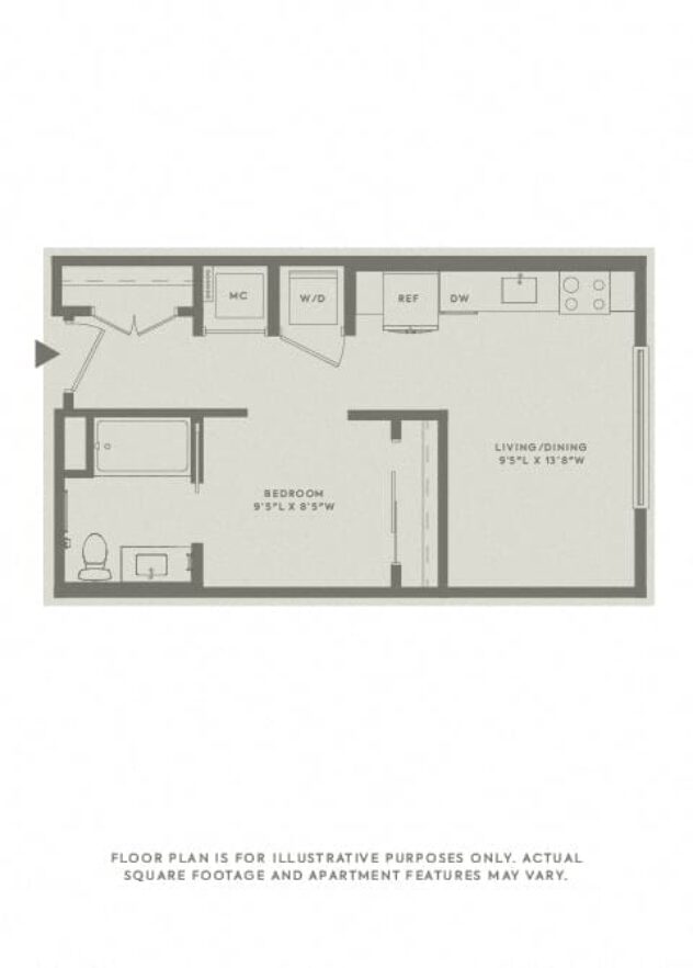 Rendering of the S1 floor plan with a Studio bedroom and 1 bathroom[s] at The Sterling at Regent Square