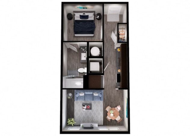 Rendering of the S1 floor plan with a Studio bedroom and 1 bathroom[s] at Windsor Interlock