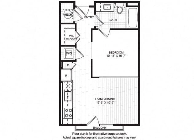 Rendering of the S1 floor plan with a Studio bedroom and 1 bathroom[s] at Windsor Old Fourth Ward