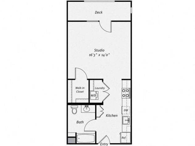 Rendering of the S1 floor plan with a Studio bedroom and 1 bathroom[s] at Dublin Station by Windsor