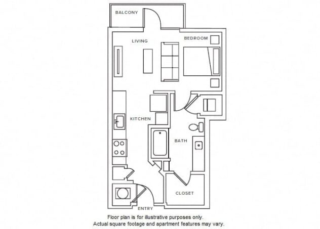 Rendering of the S1 floor plan with a Studio bedroom and 1 bathroom[s] at Windsor Parkview