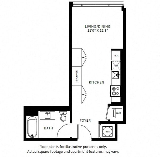 Rendering of the S1 floor plan with a Studio bedroom and 1 bathroom[s] at Windsor Bethesda