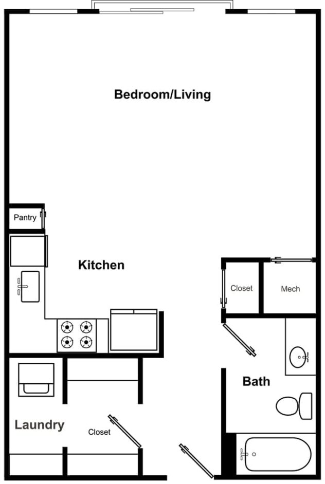 Rendering of the S1 - The Ensemble floor plan with a Studio bedroom and 1 bathroom[s] at Windsor Encore